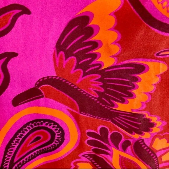 NEW FARM Rio Bold Floral Pink Midi Dress One Shoulder Cut-Out Beaded Tie Size L - Picture 10 of 16